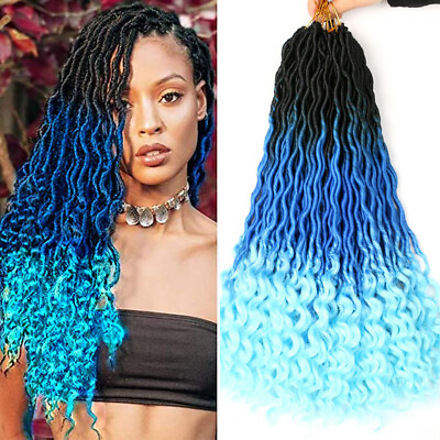 #ad 18quot; Ombre Wavy Faux Locs Crochet Braids Curly Goddess Locs Boho Hair Extensions $10.57
