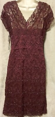 Blu Sage Beaded Lace Burgundy Cocktail Dress New With Tags Size 8 FREE Shipping $39.95