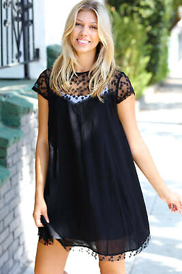 #ad Black Embroidered Lace Yoke Fit amp; Flare Dress $51.00