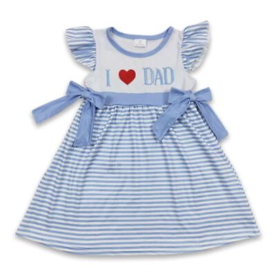 Girls Short Sleeve Embroidery Twirl Dress Father#x27;s Day I love Dad $18.99