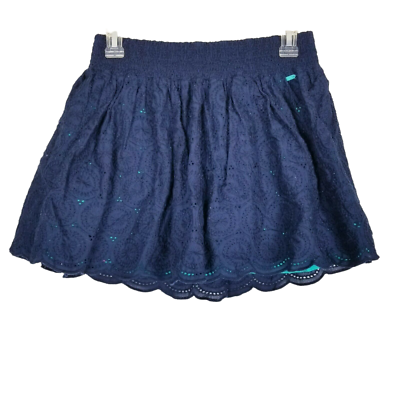 #ad Aeropostale Hem Skirt Women Size Medium Blue Eyelet Scallop Lined $12.99