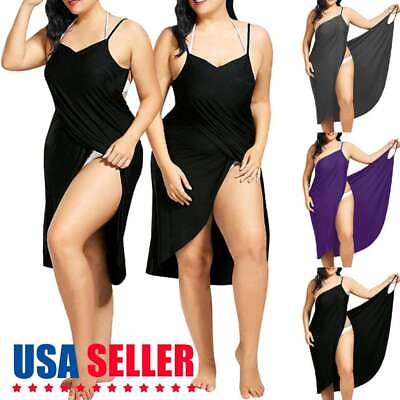 #ad Large Size Women Wrap Dress Spaghetti Strap Coverup Backless Long Beach Dress US $10.00