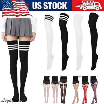 Ladies Top Stay Up Thigh High Over the Knee Socks Extra Long Cotton Stockings US $6.95