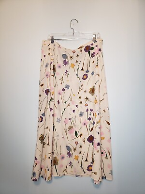 #ad #ad Vtg Laura Scott Womens M Skirt Floral Midi A Line Cream Pink Blue Zipper Unlined $19.99