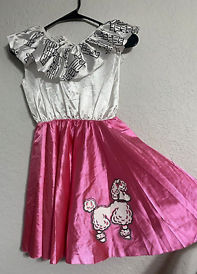 #ad Girls Pink amp; White 1950#x27;s Style Poodle Skirt Costume Girls Size 10 $20.00