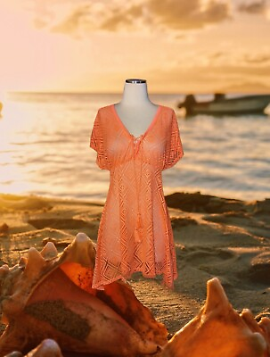 #ad OCEAN PACIFIC Orange Sheer Swimsuit COVER UP Dress Beach Pool Vacation Sz LARGE $22.99