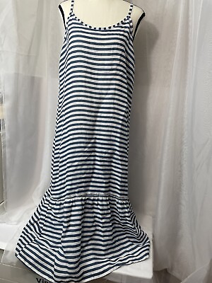 #ad Francesca Bettini Italian Linen Large Maxi Dress Striped Ruffle Straps $28.99