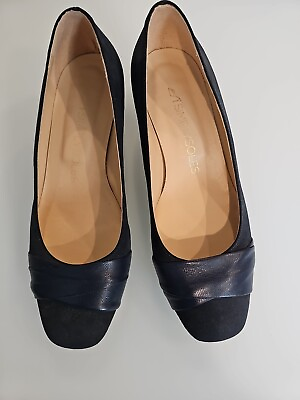 #ad Navy Blue Shoes Block Heel Simply Soles Suede And Leather Sz 8 $10.00