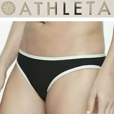 #ad Athleta Bikini Bottom Clean Medium Bound Black White Mid Rise Women Sz M NWT $49 $19.99