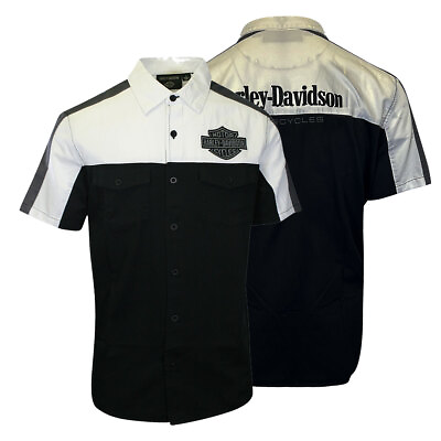 #ad Harley Davidson Men#x27;s Shirt Black Beauty Colorblocked Darting Short Sleeve S57 C $63.25