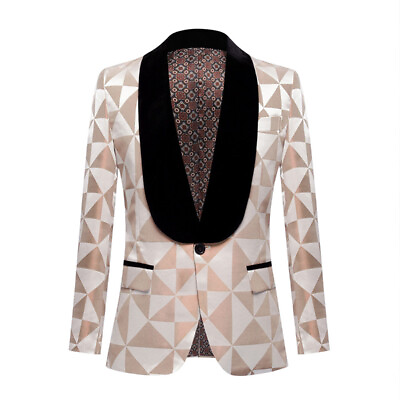 Men Formal Evening Dress Jacket Suit Blazer Tops Triangle Pattern Party Cocktail $62.69