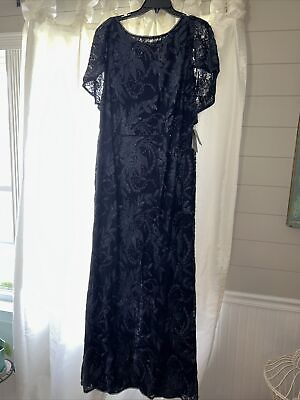 Adrianna Papell Women#x27;s Dress Navy Lace Long Maxi Evening Wedding Mother 14 $40.00