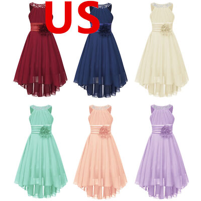 US Kids Girls Dress Halter Neck High Low Wedding Bridesmaid Party Princess Gown $9.89