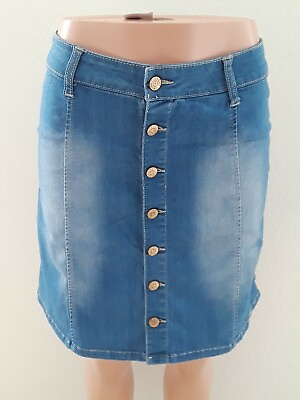 #ad #ad Celebrity Pink Skirt Women NEW Size M Denim Blue Cotton Spandex Buttoned A5 $11.99
