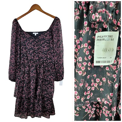 #ad New Ophelia Roe Size Large Midi Dress Layered Floral Chiffon Boho Party Pink $19.13