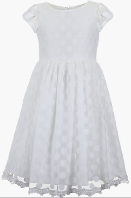 #ad Girls Floral Party Dress Short Sleeve White polka dot size 12 Wedding  $16.00