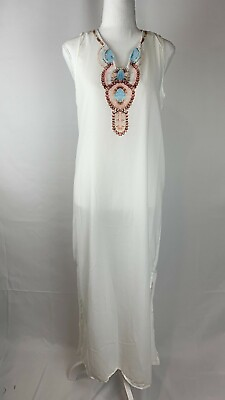 #ad OC Order Plus Boho White Full Length Long Maxi Dress Beach Cover Up Tank Dress S $20.00