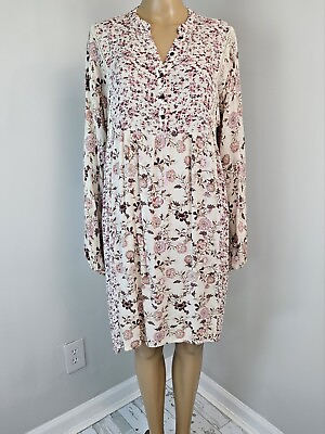 #ad Knox Rose Womens Dress Medium Boho Floral Button Front Long Sleeves Pockets $18.99