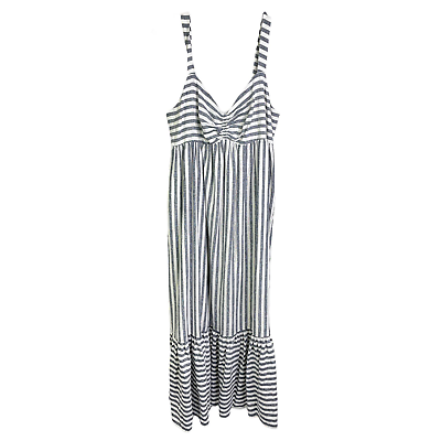 #ad Banana Republic Women Maxi Dress Striped Sleeveless Linen Preppy Navy Sz LP NWT $95.20