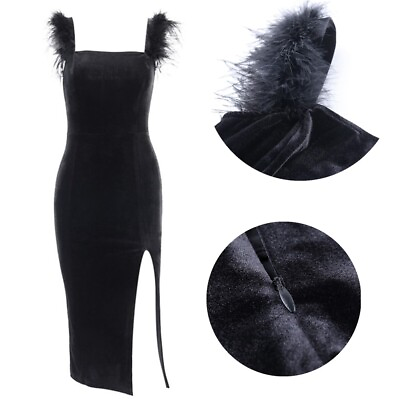 #ad Women#x27;s Velvet Sleeveless Split Bodycon Dress Evening Gown Cocktail Party Dress $6.99