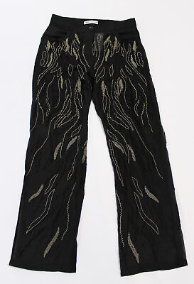 Zara Women#x27;s High Waisted Bead Embellished Sheer Pants LV5 Black Small NWT $42.50