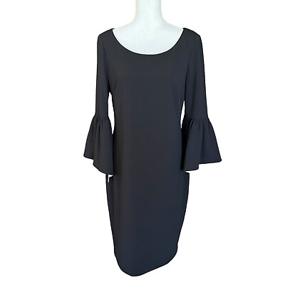 #ad NEW CK Calvin Klein Black Sheath Bell Sleeves Cocktail Dress Size 12 $49.90