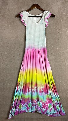 #ad Free People Maxi Dress Small Tie Dye Smocked Flutter Sleeve Boho Hippie Earthy $35.99