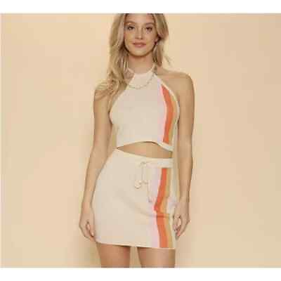 Miss Sparkling Stripe Halter Top and Skirt Set Womens Size XL NWT Tan Orange $38.25
