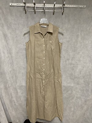 #ad Valerie Stevens Women Maxi Dress Petite M Beige 100% Linen Sleeveless Sides Slit $31.19