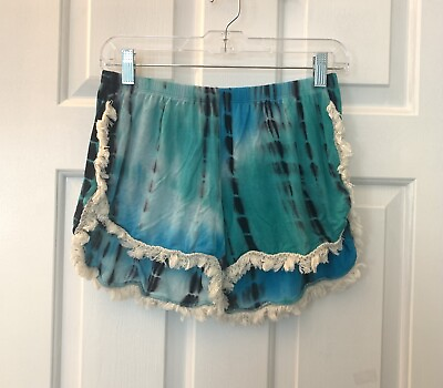 #ad #ad Live Happy By Natural Life Women’s Blue Tie Dye Fringe Boho Short Shorts Stretch $18.00