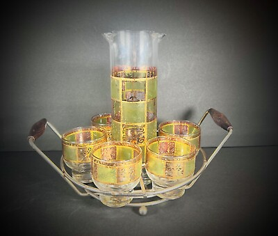 #ad Vintage Culver Prado MCM Barware Martini Pitcher amp; Glasses 6 piece Set w Stand $76.99