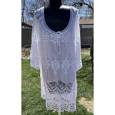 #ad XCVI Size L White Cotton Crochet Lace Boho Tunic Top 3 4 Sleeve Boho Romantic $24.00