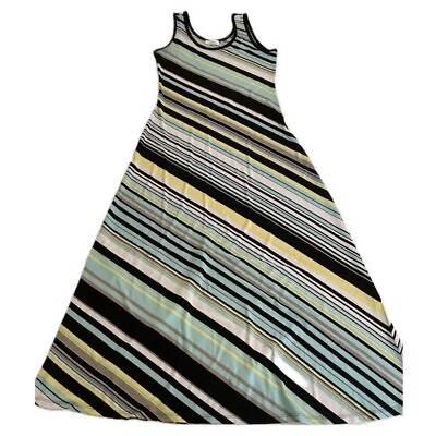 #ad Calvin Klein Long Maxi Dress Stretchy Sleeveless Colorful Size Medium Striped $14.00