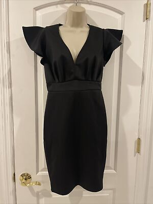 #ad Brillt Black Size M Party Dress Short Sleeve V Neck Empire Waist Zip $38.99
