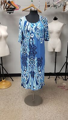 #ad NWT Chico#x27;s Regatta Blue Quarter Sleeve Midi Sun Dress Women#x27;s Size 4 $21.00