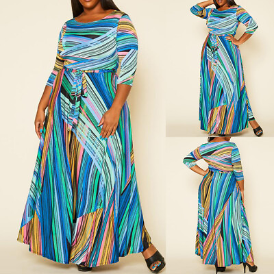 #ad #ad Womens Print Long Maxi Dress 3 4 Sleeve Evening Gown Summer Beach Boho Sundress $38.69