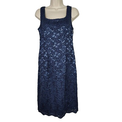 #ad SLNY Sequin Tank Dress Evening Cocktail Women Size 8P Blue Special Occasion NEW $30.40