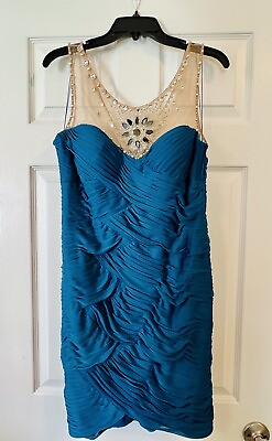 #ad NITELINE Cocktail Formal Dress. Teal with crystal illusion neckline. Size 14. $60.00