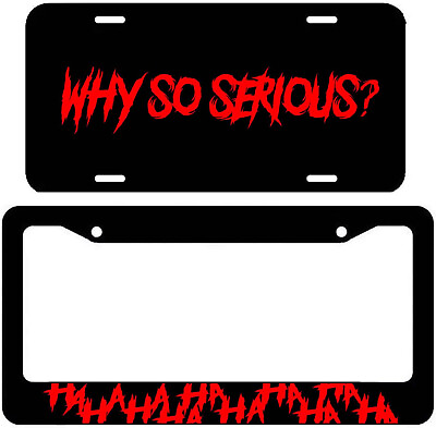 #ad Haha Why So Serious License Plate Frame Joker Funny Cover Front Back RED $21.99