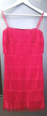 #ad Goddiva Sequin Strap Mini Dress With Tassels Dark Pink UK10 EU38 US6 Party Dress GBP 14.99