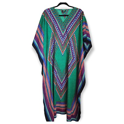 #ad #ad NF Womens Maxi Kaftan Dress One Size Multicolor Kimono Sleeve Beach Cover Up $19.44
