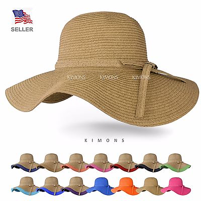 Floppy Hat Brim with Ribbon Women Folding Summer Beach Sun Straw Beach Hat $12.75