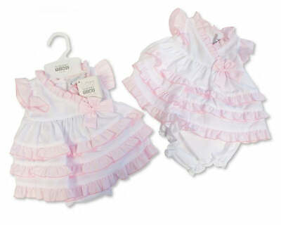 BNWT Tiny baby Premature Preemie girls white amp; pink ruffles dress 3 5lb 5 8lb GBP 9.99
