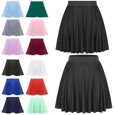 #ad Women#x27;s Mini Skirts Solid Color Flared Skirts Daily Plain Skirt Stretch Short $9.29