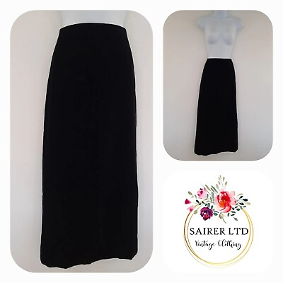 Vintage Skirt Size 8 Black Velvet Long Maxi Tall Straight Side Slit Lined Retro GBP 22.99