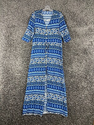#ad #ad Bohemian Blue Maxi Dress Center Slit Short Sleeve Women’s M $15.95