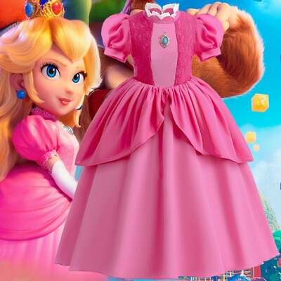 #ad PrincessPeach Dress Costume Girls Party Dresses Cosplay The Super Mario Bros. $29.99
