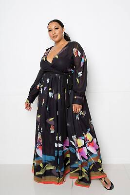 #ad Plus Size Tropical Print Maxi Dress $75.99