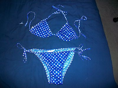 #ad #ad NEW String Bikini Swimwear Blue with Polka Dot One Size Small Medium Large $19.99