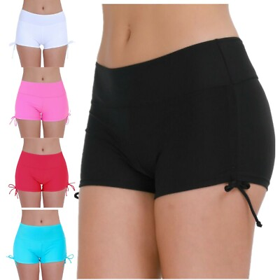 #ad Woman#x27;s Swim Shorts Drawstring Side High Waist Bikini Bottoms Boyshorts Swimsuit $14.05